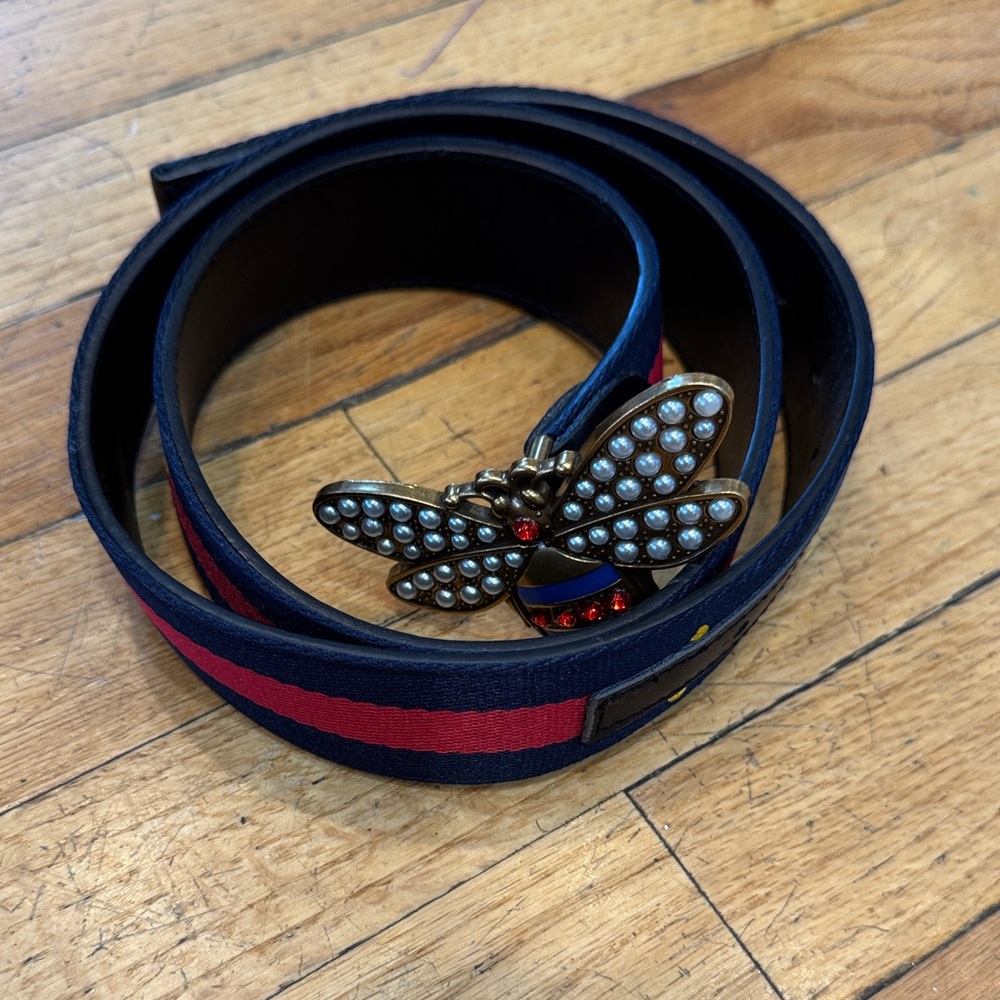 Stylish Black and Red Belt with Gold Buckle
